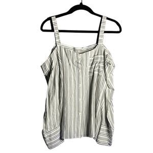 ASOS Gray and White Striped Button Down Cold Shoulder Top Size 10